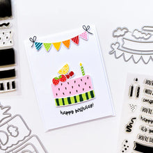 Load image into Gallery viewer, Catherine Pooler - Stamp & Die Set - Fruitfully Frosted. Celebration cakes never looked so sweet as they will with the Fruitfully Frosted Set. This summery fruit-themed layer cake stamp set is so fun to piece together in a variety of ways. Available at Embellish Away located in Bowmanville Ontario Canada Example by brand ambassador.