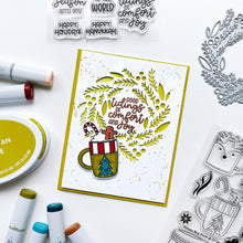 Load image into Gallery viewer, Catherine Pooler - Stamp & Die Set - Holiday Mug. From the makers of the original Mug Shots Stamp Set comes Holiday Mug Shots Stamps and coordinating dies! Features all your favorite winter friends- Santa, Rudolf, Snowman and even the Gingerbread man. Available at Embellish Away located in Bowmanville Ontario Canada. Example by brand ambassador.