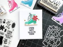 Load image into Gallery viewer, Catherine Pooler - Stamp & Die Set - Let's Go Skating. Get ready for some Winter fun this month! The Let's Go Skating Stamp Set is ready for fun with it's cute sentiments. Available at Embellish Away located in Bowmanville Ontario Canada. Example by Catherine Pooler.