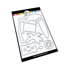 Load image into Gallery viewer, Catherine Pooler - Stamp & Die Set - On the Boardwalk. This set is perfect for building scenes, clustering or simple cards. This set includes a palm tree, surf board, the boardwalk fence and all the bits to build your own treat cart. Available at Embellish Away located in Bowmanville Ontario Canada.