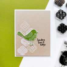 Load image into Gallery viewer, Catherine Pooler - Stamp & Die Set - Quilted Birds. Who wouldn't love the sweet birds in the Quilted Birds Set? This set of patterned birds and flower stamps is perfect for any occasion. Available at Embellish Away located in Bowmanville Ontario Canada Example by brand ambassador.