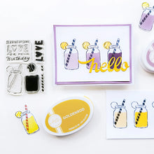 Load image into Gallery viewer, Catherine Pooler - Stamp & Die Set - Serving LOVE. Serve up some love in the form of a cold, court-side beverage with this adorable set. The Serving LOVE Stamp Set features a classic jar style drink complete with tennis ball garnish and striped straw! Available at Embellish Away located in Bowmanville Ontario Canada. Example by Catherine Pooler Designs.