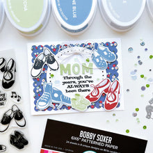 Load image into Gallery viewer, Catherine Pooler - Stamp & Die Set - Sock Hop. Travel the decades with these adorable and iconic shoe images in the Sock Hop Stamp Set and the coordinating Dies. Available at Embellish Away located in Bowmanville Ontario Canada. card example by brand ambassador.