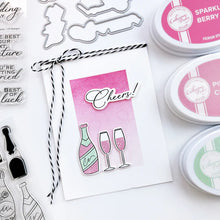 Load image into Gallery viewer, Catherine Pooler - Stamp & Die Set - This Calls for Champagne. Time to celebrate and pop the bubbly! The This Calls for Champagne Stamp Set and Coordinating Dies are ready for a party any time of year. Available at Embellish Away located in Bowmanville Ontario Canada Example by brand ambassador.