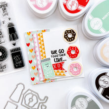 Load image into Gallery viewer, Catherine Pooler - Stamp & Die Set - We Go Together. We go together like donuts and sprinkles! Ready for your cards and projects for Valentines Day, celebrating your bestie, or any day you want to let the one you love know you are "the perfect pair"! Available at Embellish Away located in Bowmanville Ontario Canada. Example by brand ambassador.