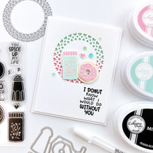 Load image into Gallery viewer, Catherine Pooler - Stamp & Die Set - We Go Together. We go together like donuts and sprinkles! Ready for your cards and projects for Valentines Day, celebrating your bestie, or any day you want to let the one you love know you are "the perfect pair"! Available at Embellish Away located in Bowmanville Ontario Canada. Example by brand ambassador.