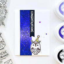 Load image into Gallery viewer, Catherine Pooler - Stamp & Die Set - Who's Hoo. Hoo's the cutest little card maker you ever did see? The Who's Hoo Set is a perfect flock of feathered friends ready to celebrate. Available at Embellish Away located in Bowmanville Ontario Canada. Example by brand ambassador.