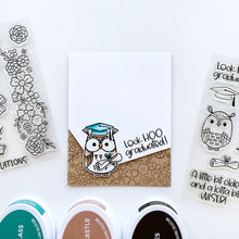 Load image into Gallery viewer, Catherine Pooler - Stamp & Die Set - Who's Hoo. Hoo's the cutest little card maker you ever did see? The Who's Hoo Set is a perfect flock of feathered friends ready to celebrate. Available at Embellish Away located in Bowmanville Ontario Canada. Example by brand ambassador.