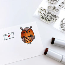 Load image into Gallery viewer, Catherine Pooler - Stamp & Die Set - Who's Hoo. Hoo's the cutest little card maker you ever did see? The Who's Hoo Set is a perfect flock of feathered friends ready to celebrate. Available at Embellish Away located in Bowmanville Ontario Canada. Example by brand ambassador.