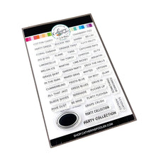 Load image into Gallery viewer, Catherine Pooler - Stamps - Party Colors. Updated to include the new 2023 Colors! Label your swatches and get organized with the Party Colors Stamp Set. This set includes each of the Party Color Ink Names as an individual stamp. Available at Embellish Away located in Bowmanville Ontario Canada.