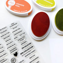 Load image into Gallery viewer, Catherine Pooler - Stamps - Spa Colors. Updated to include the new 2023 Colors! Label your swatches and get organized with the Spa Colors Stamp Set. This set includes each of the Spa Color Ink Names as an individual stamp. Available at Embellish Away located in Bowmanville Ontario Canada.