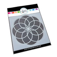 Load image into Gallery viewer, Catherine Pooler - Stencil - Spirodahlia. Add a doodle-style dahlia to your next card or project with the Spirodahlia Stencil. Grab your ink blending brushes or favorite medium and have fun creating with this large geometric bloom stencil. Available at Embellish Away located in Bowmanville Ontario Canada.