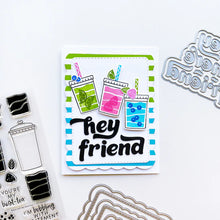 Load image into Gallery viewer, Catherine Pooler - Word Die - A Big Hey There. This die can be used as a frame with patterned paper behind or inlaid for a colorful pop. Just use the letters to add a simple "hey" or "friend" as well. Available at Embellish Away located in Bowmanville Ontario Canada. Example by brand ambassador.