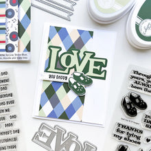 Load image into Gallery viewer, Catherine Pooler - Word Dies - Retro Love. You can always find a reason to send a little love someone's way... The Retro Love Word Die is a layered word die that was created to coordinate with the Music to My Ears Stamp Set and Dies. Available at Embellish Away located in Bowmanville Ontario Canada. card example by Catherine Pooler.