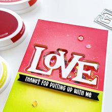 Load image into Gallery viewer, Catherine Pooler - Word Dies - Retro Love. You can always find a reason to send a little love someone's way... The Retro Love Word Die is a layered word die that was created to coordinate with the Music to My Ears Stamp Set and Dies. Available at Embellish Away located in Bowmanville Ontario Canada. card example by Catherine Pooler.