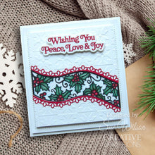 Load image into Gallery viewer, Creative Expressions - Craft Dies By Sue Wilson - Festive Holly - Ribbon Wave. This Festive Holly Ribbon Wave is a gorgeous die set that will be a great addition to your festive paper craft stash. Available at Embellish Away located in Bowmanville Ontario Canada. Card example by Sue Wilson.