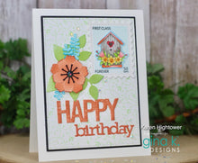Load image into Gallery viewer, Gina K. Designs - Die - Graphic Happy Birthday. Gina K Designs wafer thin metal-etched dies are the highest quality available for your paper crafting projects. Available at Embellish Away located in Bowmanville Ontario Canada. Card example by Karen Hightower.