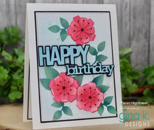 Load image into Gallery viewer, Gina K. Designs - Die - Graphic Happy Birthday. Gina K Designs wafer thin metal-etched dies are the highest quality available for your paper crafting projects. Available at Embellish Away located in Bowmanville Ontario Canada. Card example by Karen Hightower.