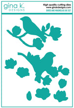 Load image into Gallery viewer, Gina K. Designs - Stamp & Die Set - Birds and Magnolias. Birds and Magnolias is a set by Hannah Drapinski. This set is made of premium clear photopolymer and measures 6" X 8". Made in the USA. Available at Embellish Away located in Bowmanville Ontario Canada.