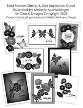 Load image into Gallery viewer, Gina K. Designs - Stamp & Die Set - Bold Flowers. Bold Flowers is the newest collection of big blooms from Melanie Muenchinger, perfect for all your inky techniques! Available at Embellish Away located in Bowmanville Ontario Canada. Inspiration sheet by Melanie Muenchinger.