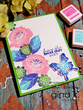 Load image into Gallery viewer, Gina K. Designs - Stamp & Die Set - Bold Flowers. Bold Flowers is the newest collection of big blooms from Melanie Muenchinger, perfect for all your inky techniques! Available at Embellish Away located in Bowmanville Ontario Canada. Example by brand ambassador.