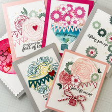 Load image into Gallery viewer, Gina K. Designs - Stamp & Die Set - Lift Me Up. Lift Me Up is a set by Lisa Hetrick. This set is made of premium clear photopolymer and measures 6" X 8". These wafer thin metal-etched dies are the highest quality for your paper crafting projects. Available at Embellish Away located in Bowmanville Ontario Canada. examples by Lisa Hetrick.