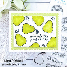 Cargar imagen en el visor de la galería, Gina K. Designs - Stamp & Die Set - More Fun Fruit. More Fun Fruit is a stamp & die set by Beth Silika. This set is made of premium clear photopolymer and measures 6" X 8". Made in the USA. Made in the USA. Available at Embellish Away located in Bowmanville Ontario Canada. Example by brand ambassador.