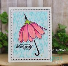 Cargar imagen en el visor de la galería, Gina K. Designs - Stamp & Die Set - Showers Of Blessings. Showers of Blessings is a stamp and die set by Lisa Hetrick. This set is made of premium clear photopolymer and measures 6" X 8". Available at Embellish Away located in Bowmanville Ontario Canada. Example by Karen Hightower