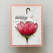 Cargar imagen en el visor de la galería, Gina K. Designs - Stamp & Die Set - Showers Of Blessings. Showers of Blessings is a stamp and die set by Lisa Hetrick. This set is made of premium clear photopolymer and measures 6" X 8". Available at Embellish Away located in Bowmanville Ontario Canada. Example by Lisa Hetrick.