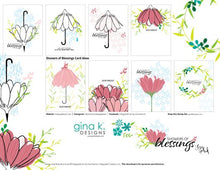 Cargar imagen en el visor de la galería, Gina K. Designs - Stamp & Die Set - Showers Of Blessings. Showers of Blessings is a stamp and die set by Lisa Hetrick. This set is made of premium clear photopolymer and measures 6" X 8". Available at Embellish Away located in Bowmanville Ontario Canada. Example by Lisa Hetrick.