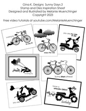 Load image into Gallery viewer, Gina K. Designs - Stamp & Die Set - Sunny Days 2. Sunny Days 2 is a Stamp & Die Set by Melanie Munchinger. This set is made of premium clear photopolymer and measures 6" X 8". Made in the USA. Available at Embellish Away located in Bowmanville Ontario Canada. Inspirational Sheet by Melanie Muenchinger. Copyright 2023