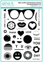 Load image into Gallery viewer, Gina K. Designs - Stamp & Die Set - Sunny Days. Sunny Days are ahead with Melanie Muenchinger’s newest set, full of sunglasses, facial features, and round elements for stamping in the frames. Available at Embellish Away located in Bowmanville Ontario Canada.