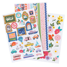 Load image into Gallery viewer, Paige Evans - Sticker Book - Adventurous - 8 Sheets. Finish off your projects with bright and beautiful stickers! This special sticker book includes 340 embellishments in a wide variety of colors, finishes, and styles, some with gold foil accents. Available at Embellish Away located in Bowmanville Ontario Canada.