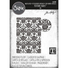 Load image into Gallery viewer, Sizzix - Multi-Level Texture Fades Embossing Folder - By Tim Holtz - Tapestry. Tapestry by Tim Holtz is an elegant design, with a sophisticated woven feel, perfect for adding texture to your makes! Available at Embellish Away located in Bowmanville Ontario Canada.