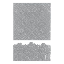 Load image into Gallery viewer, Spellbinders - 3D Emboss & Cut Folder - Luxe Backdrop And Border. Luxe Backdrop and Border 3D Emboss & Cut Folder is a 5.50 x 8.50 in. embossing folder filled with a wonderful ornate design. Available at Embellish Away located in Bowmanville Ontario Canada.