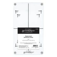 Load image into Gallery viewer, Spellbinders - BetterPress Platen Replacement - 10.5"X6.13". Replacement BetterPress Platen works in the BetterPress System. The Platen is a clear top plate with registration marks. Available at Embellish Away located in Bowmanville Ontario Canada.
