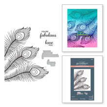 Load image into Gallery viewer, Spellbinders - BetterPress Press Plate & Die - Set By Dawn Bibby - Fabulous Feathers. Fabulous Feathers Press Plate & Die Set is part of the Peacock Paradise Collection by Dawn Bibby. Available at Embellish Away located in Bowmanville Ontario Canada.