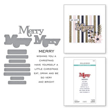 Load image into Gallery viewer, Spellbinders - Clear Stamp & Die Set - All About Christmas - Merry Sentiments. There are eight sentiment stamps that work around the word, Merry. Available at Embellish Away in Bowmanville Ontario Canada.