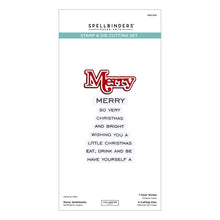 Load image into Gallery viewer, Spellbinders - Clear Stamp & Die Set - All About Christmas - Merry Sentiments. There are eight sentiment stamps that work around the word, Merry. Available at Embellish Away in Bowmanville Ontario Canada.
