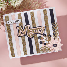 Load image into Gallery viewer, Spellbinders - Clear Stamp & Die Set - All About Christmas - Merry Sentiments. There are eight sentiment stamps that work around the word, Merry. Available at Embellish Away in Bowmanville Ontario Canada. Example by brand ambassador.