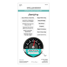 Load image into Gallery viewer, Set of 14 phrase clear stamps and three thin metal cutting dies can be used as a stand-alone stamp. Available at Embellish Away in Bowmanville Ontario Canada.