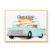 Load image into Gallery viewer, Set of 16 thin metal cutting dies brings this classic car to life! Available at Embellish Away located in Bowmanville Ontario Canada. Example by brand ambassador.