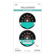 Load image into Gallery viewer, Set of 8 metal dies makes a detailed speedometer with a label design to add phrases for any occasion. Available at Embellish Away in Bowmanville Ontario Canada.