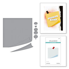 Load image into Gallery viewer, Push Pin Notes Etched Dies is from the Take Note Collection and includes five thin metal cutting die. Available at Embellish Away located in Bowmanville Ontario Canada.