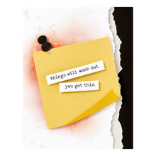 Load image into Gallery viewer, Push Pin Notes Etched Dies is from the Take Note Collection and includes five thin metal cutting die. Available at Embellish Away located in Bowmanville Ontario Canada. Example by brand ambassador.