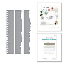 Load image into Gallery viewer, Two dies create different torn edges and the third cuts a torn spiral notebook edge. Available at Embellish Away located in Bowmanville Ontario Canada.