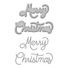 Load image into Gallery viewer, Spellbinders - Etched Dies - Classic Merry Christmas. Classic Merry Christmas etched dies are from the Classic Christmas Collection from Spellbinders. This set of four thin metal cutting dies assembles into a playful thin script font, Merry Christmas. Available at Embellish Away located in Bowmanville Ontario Canada.