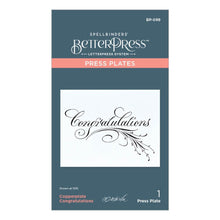 Load image into Gallery viewer, Spellbinders - Press Plate By Paul Antonio - Copperplate - Congratulations. Copperplate Congratulations Press Plate is from the Copperplate Everyday Sentiments Collection by Paul Antonio. Available at Embellish Away located in Bowmanville Ontario Canada.