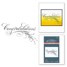 Load image into Gallery viewer, Spellbinders - Press Plate By Paul Antonio - Copperplate - Congratulations. Copperplate Congratulations Press Plate is from the Copperplate Everyday Sentiments Collection by Paul Antonio. Available at Embellish Away located in Bowmanville Ontario Canada.