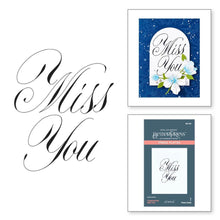 Load image into Gallery viewer, Spellbinders - Press Plate By Paul Antonio - Copperplate - Miss You. Copperplate Miss You Press Plate is from the Copperplate Everyday Sentiments Collection by Paul Antonio. Available at Embellish Away located in Bowmanville Ontario Canada.